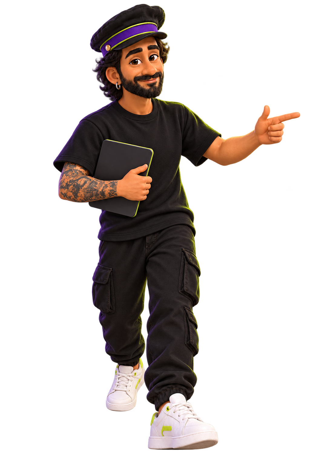 Personaje oficial de El Maquinista señalando el siguiente paso